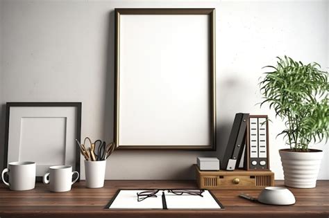 Premium Photo Desk With A Blank Wooden Frame In A Vintage Design