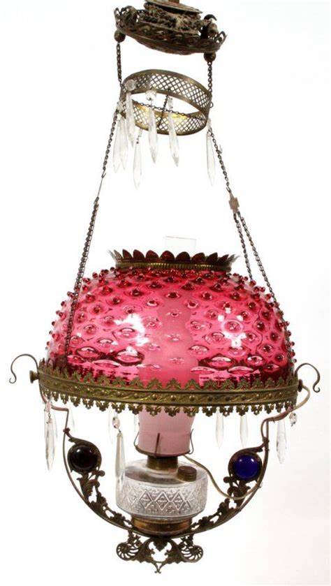 Victorian Cranberry Hobnail Glass Hanging Oil Lamp Lot 41230 Hobnail Oil Lamps Glass Shades