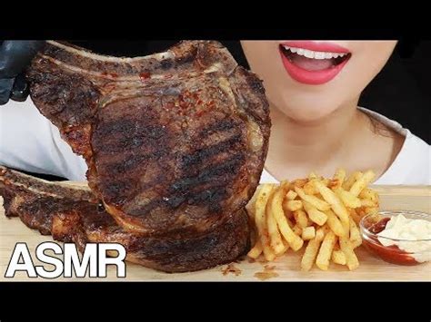 ASMR TOMAHAWK RIBEYE STEAK FRIES EATING SOUNDS MUKBANG NO TALKING