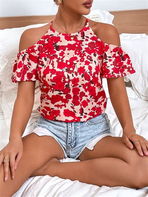 Summer Chiffon Tops Floral Tops Floral Prints Red Boho Cold