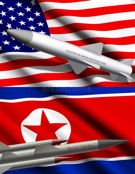 American And North Korean Missiles On Flags Vector Stock Vector