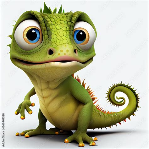 Cute Cartoon Lizard Character D Animation On White Background Stock