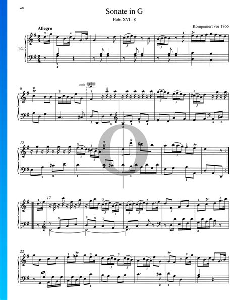 Sonata In G Major Hob Xvi 8 Franz Joseph Haydn Piano Sheet Music Oktav