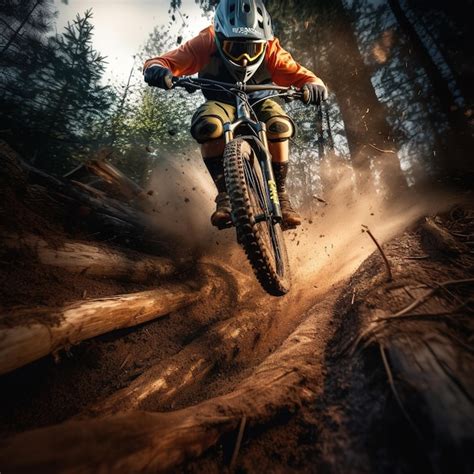 Mountainbiker Em Declive Na Paisagem Montanhosa Foto Premium