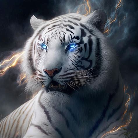 Premium Photo A White Tiger With Blue Eyes And A Black Background