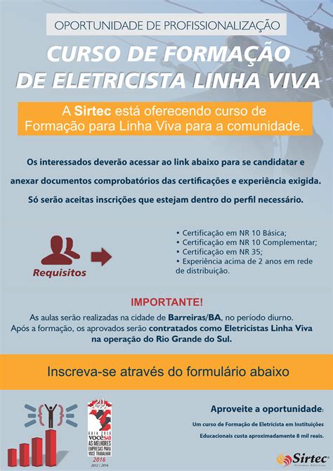 Curso de Formação de Eletricista Linha Viva Sirtec Sistemas Elétricos