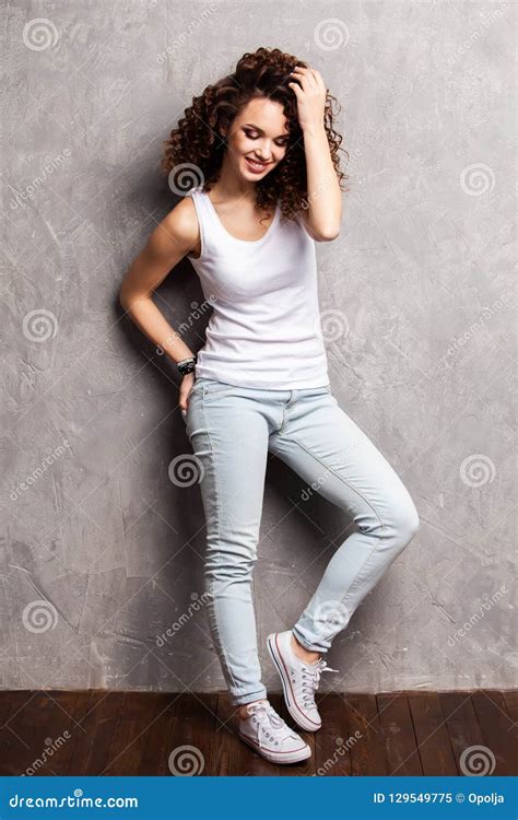 Full Body Portrait Of Happy Smiling Beautiful Young Woman Isolated