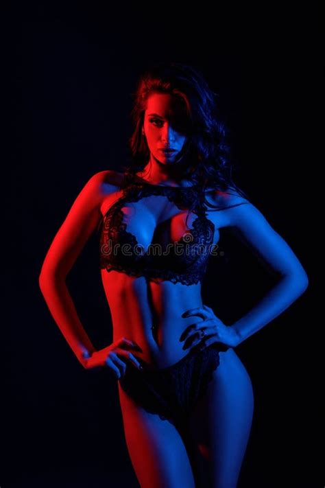 Woman In Lace Black Sensual Lingerie With Long Curly Hair Stock Photo Image Of Model Lady