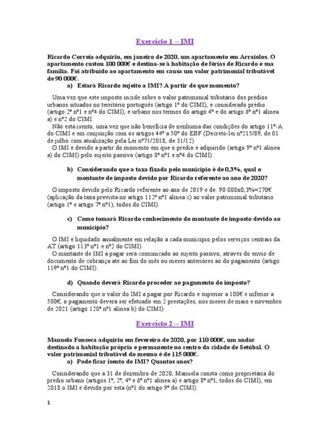 Exercícios Fiscalidade 1 Prof Pdf Impostos Cheque Banco