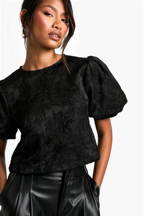 Floral Jacquard Tie Back Puff Sleeve Smock Top Boohoo Usa