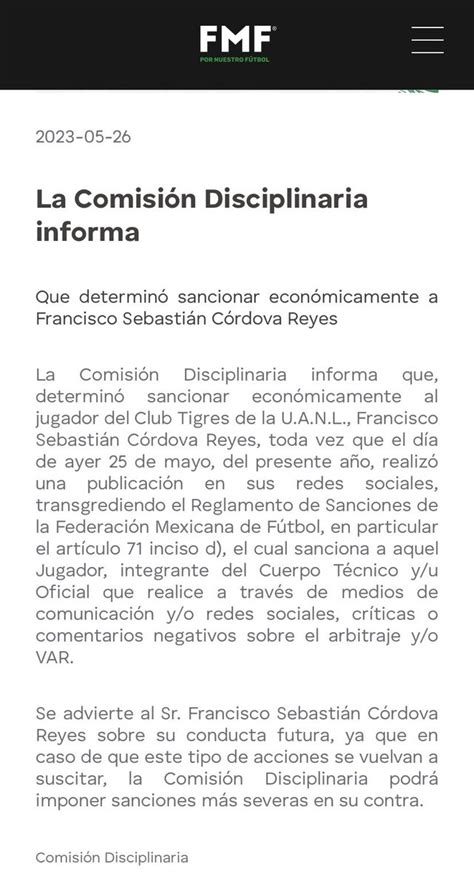 Rafael Rivera on Twitter Sebastián Córdova recibe un castigo