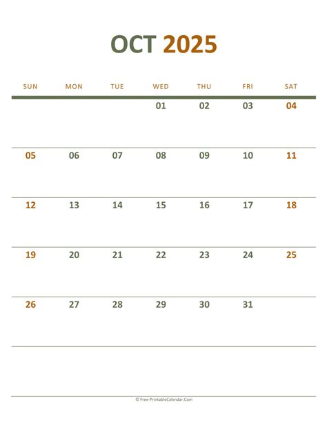 October 2025 Printable Calendar