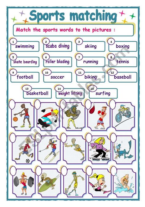 Sports Matching ESL Worksheet By Reewas