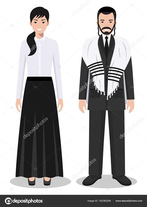 Set Of Standing Together Jewish Man And Woman In The Traditional