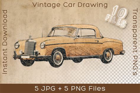 Mercedes Benz Vintage Car Art Drawing Graphic By Stian Iversen