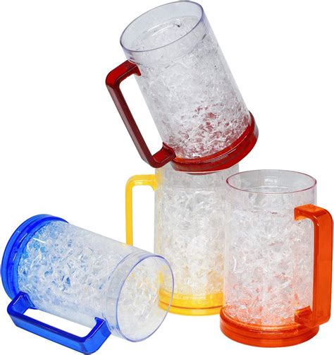 Double Wall Gel Frosty Beer Mugs Freezer Ice Mugs Drinking Glasses 16oz Clear Set Of 4