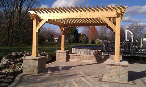 Paver Patio Pergola With Columns Pondless Waterfall Unilock Paver