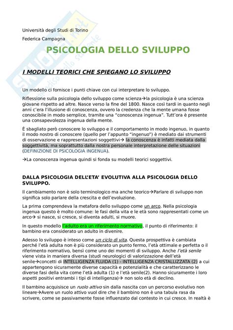 Appunti Dettagliati Per L Esame Di Psicologia Dello Sviluppo