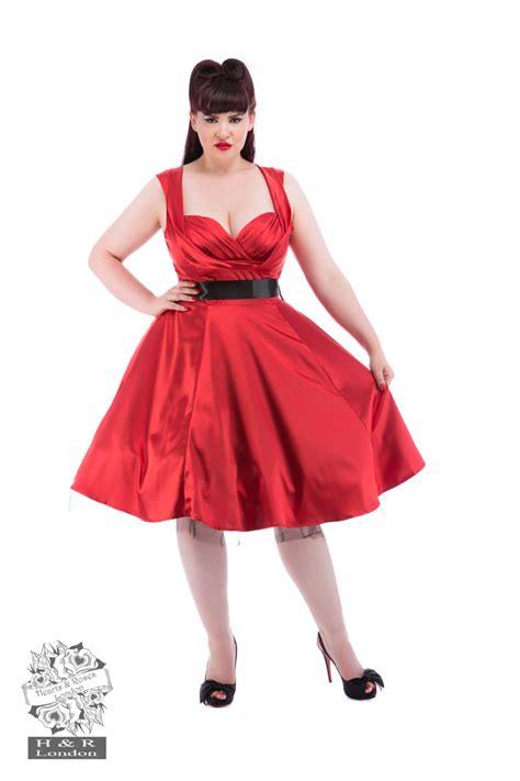 Red Satin 50s Prom Swing Dress Hearts And Roses London