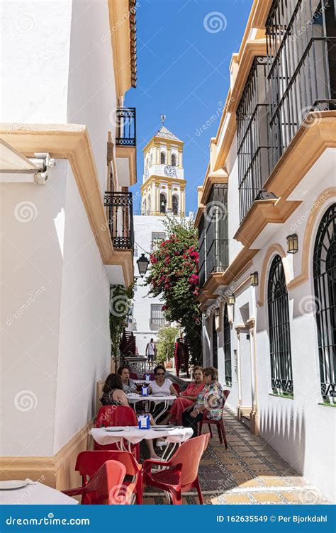 Restaurant Tables In Narrow Alley Marbella Old Town Editorial Stock