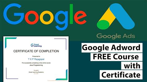 Google Ads Free Course With Certificate Google Ads Campaign Seo