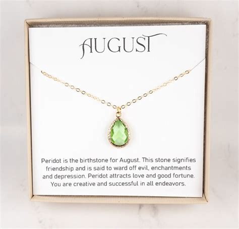 August Birthstone Necklace Peridot Teardrop Gold Necklace Etsy