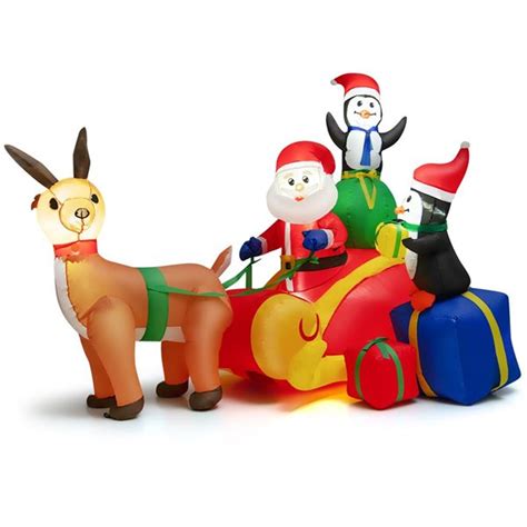 Costway 5 Ft H Lighted Inflatable Santa Claus Driving Reindeer Sleigh