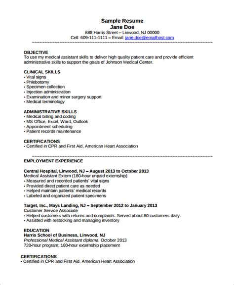 Free 8 Sample Medical Assistant Resume Templates In Pdf Ms Word