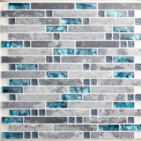 Blue Glass Stone Mosaic Wall Tiles Gray Marble Tile Kitchen Backsplash