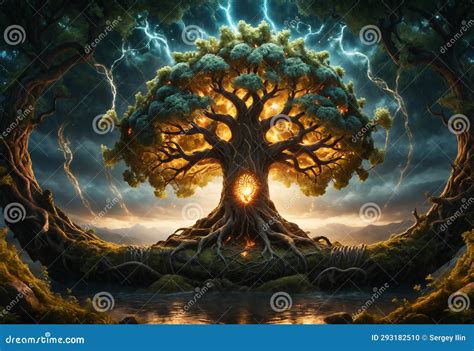 Glowing Yggdrasil Tree Generative Ai Stock Photo Image Of Leaf