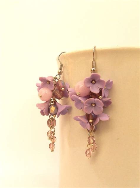 Lilac Earrings Flower Earrings Lilacs Dangle Earrings Etsy Polymer