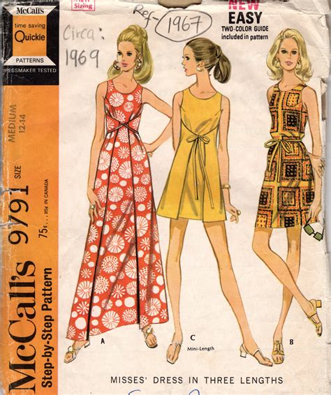 1969 Vintage Sewing Pattern B34 36 Pullover Dress 1967 By Mccalls 9791 The Vintage