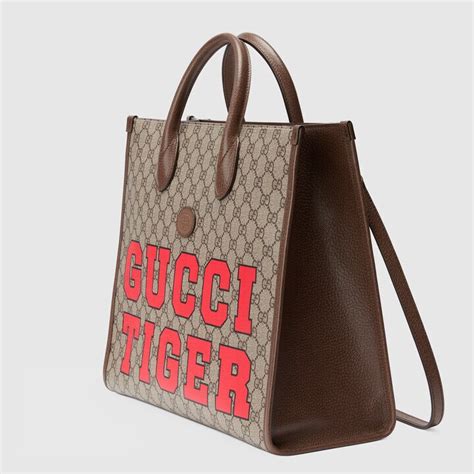 Gucci Tiger Gg Medium Tote Bag In Beige Modesens