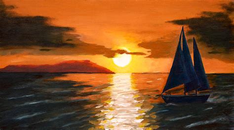 Sunset Sailing Painting by Brad Haugaard