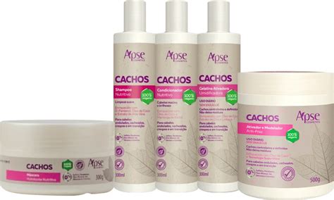 Apse Cachos Shampoo e Condicionador e Máscara e Gelatina e Ativador