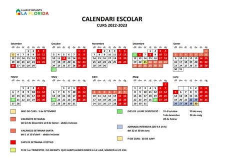 Calendari Del Curs Llar D Infants La Florida