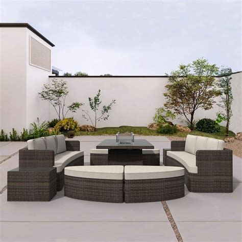 Moda Furnishings Windy Brown Piece Wicker Patio Fire Pit Conversation