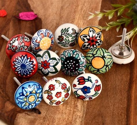 Indian Door Knobs Ceramic Knobs Pulls Handle Decorative Knobs Boho Art