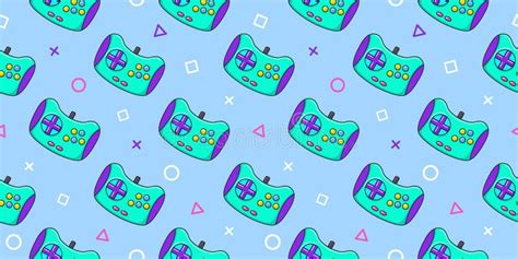 Vector Gamer Seamless Pattern Gamepad Controller On Blue Background