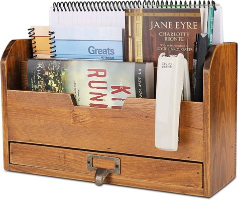 Flexzion Tier Wooden Desk Organizer Country Rustic Compartments