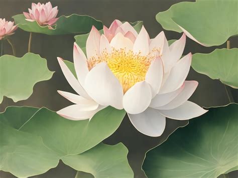 Premium Photo A Painting Of Lotus Flowers In A Pond