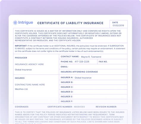 Certificate Of Liability Insurance Ocr And Automated Workflows