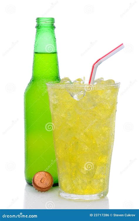 Glass Of Lemon Lime Soda With Drinking Straw Royalty Free Stock Image