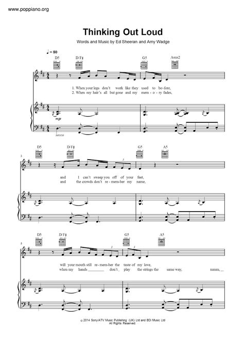 Thinking Out Loud Sheet Music Piano Score Free Pdf Download Hk