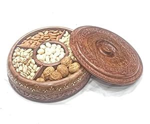 Woodizmo Sheesham Wood Dry Fruit Box Handmade Wooden Large Size Round