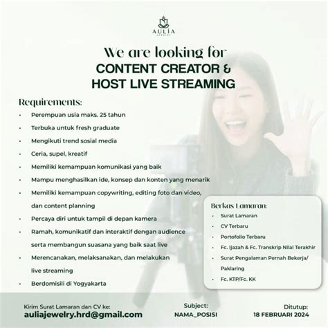 Lowongan Kerja Content Creator Host Live Streaming Di Aulia Jewelry