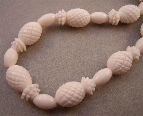 Bone Or Ivory Carved Pineapple Bead Necklace Ivory Necklace