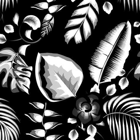 Tropical Pattern With Abstract Plants And Leaves On Dark Background