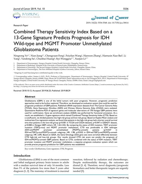 Pdf Combined Therapy Sensitivity Index Based On A 13 Gene Signature