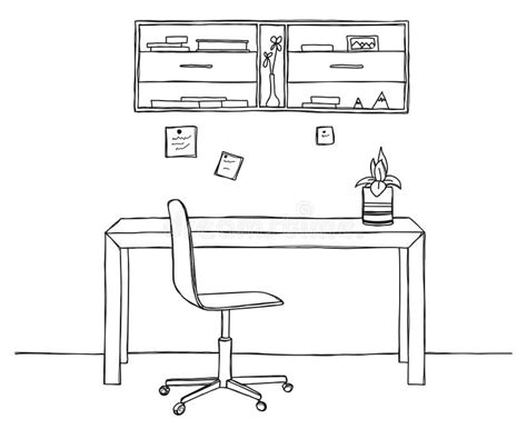 Sketch The Room Office Chair Desk Various Objects On The Table